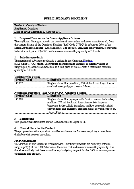 Cover image for SPAP public summary documents – October 2019 – Omnigon Flexima