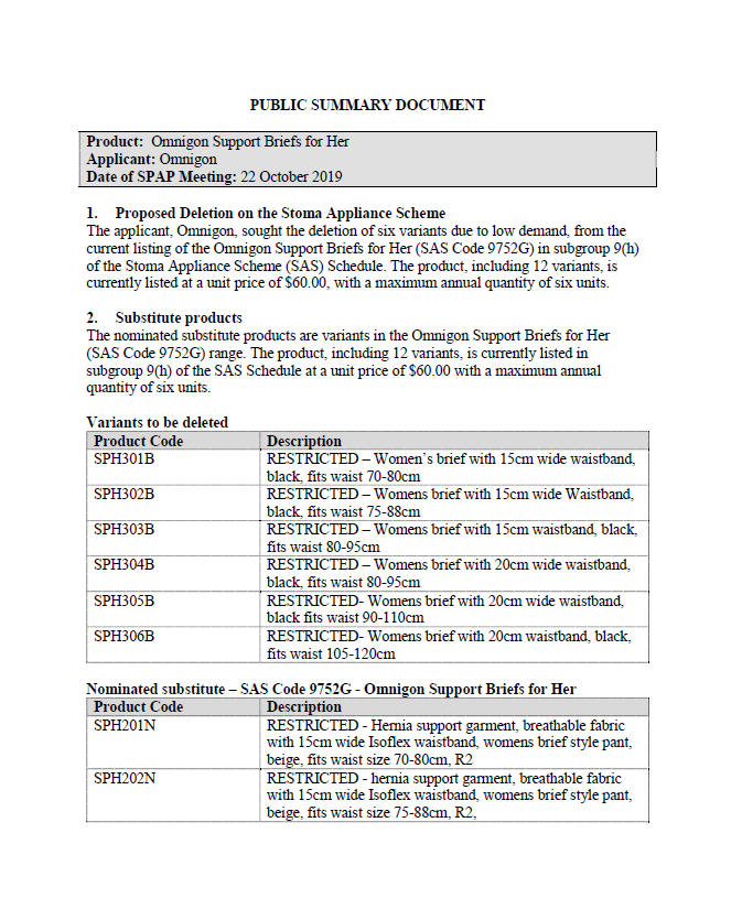 Cover image for SPAP public summary documents – October 2019 – Omnigon Support Briefs for Her