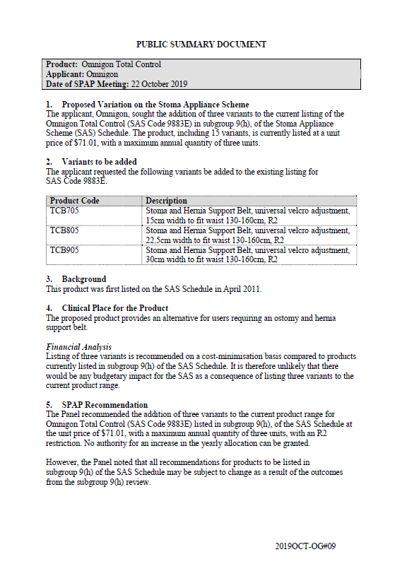 Cover image for SPAP public summary documents – October 2019 – Omnigon Total Control