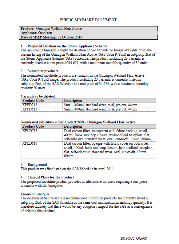 Cover image for SPAP public summary documents – October 2019 – Omnigon Welland Flair Active
