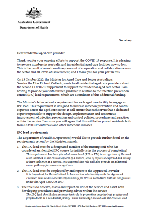 Cover image for Secretary's letter to service providers