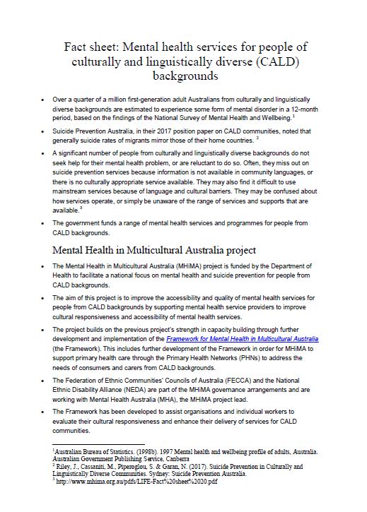 Cover image for Mental health services for people of culturally and linguistically diverse (CALD) backgrounds