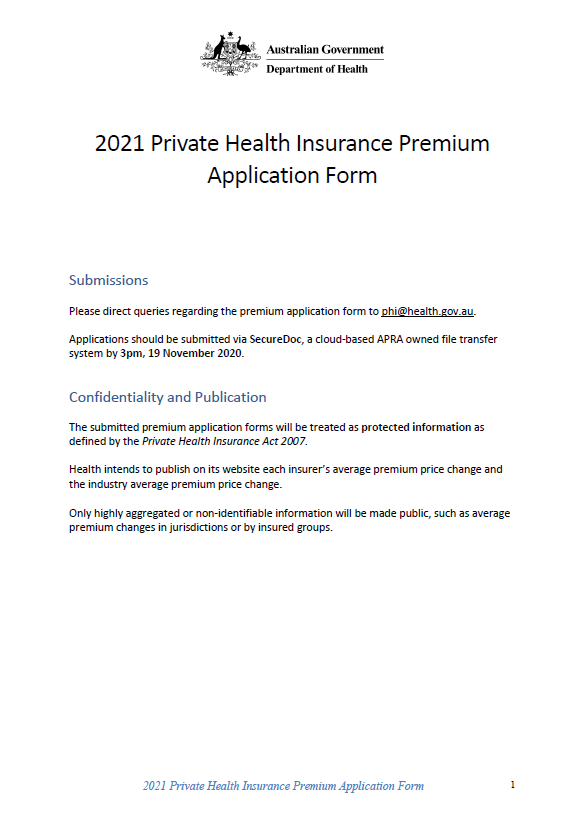 Cover image for PHI 67/20 attachments – 2021 private health insurance premium application form and templates
