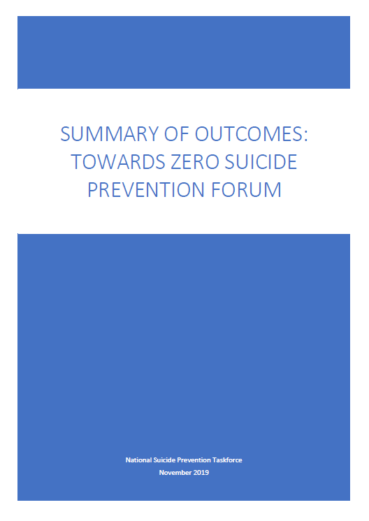 Cover image for Towards Zero Suicide Prevention Forum: summary of outcomes 