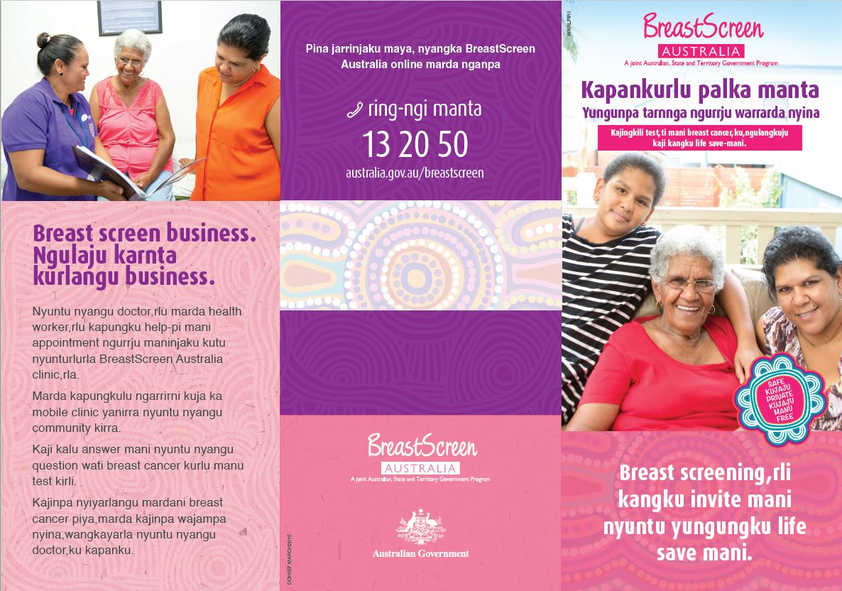 Cover image of BreastScreen Australia brochure in Warlpiri