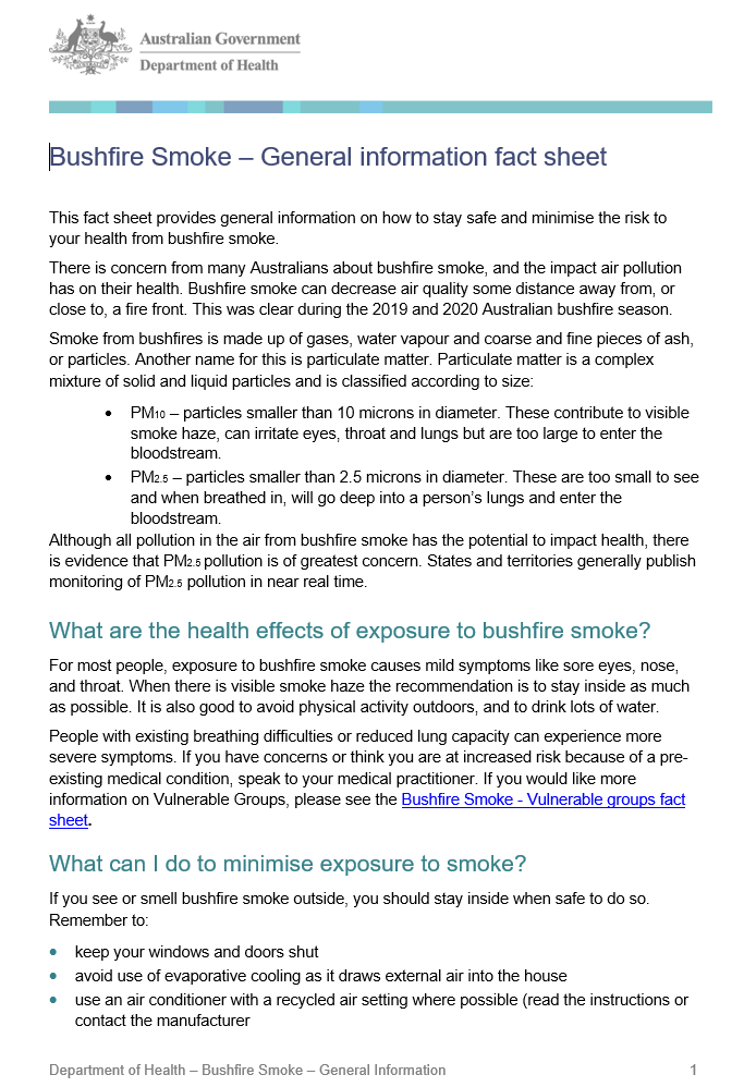 Cover of Bushfire Fact sheet for General Information 2020