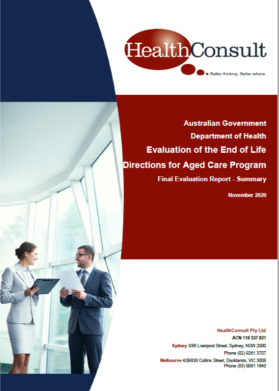 Cover image for evaluation of the End of Life Directions for Aged Care (ELDAC) from 2017-18 to 2019-20
