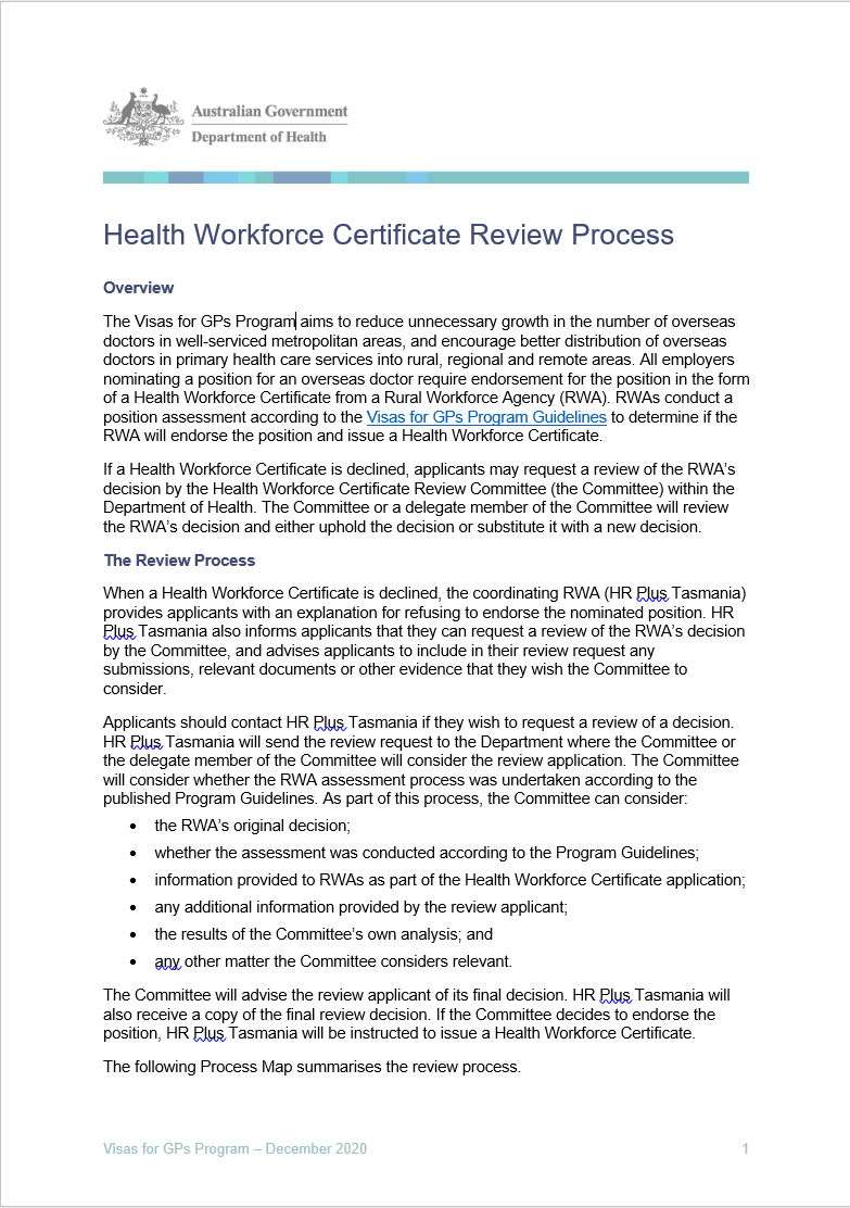 health workforce certificate review process cover image
