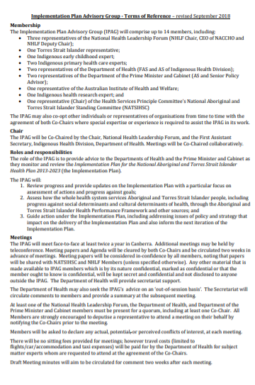 Cover of IPAG Terms of Reference