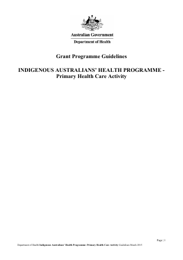 Cover image of Primary Health Care Activity grant program guidelines