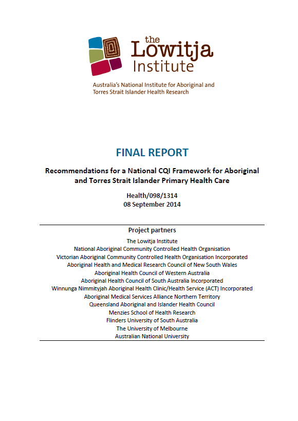 Cover image for Recommendations for a national continuous quality improvement framework for Aboriginal and Torres Strait Islander primary health care – final report