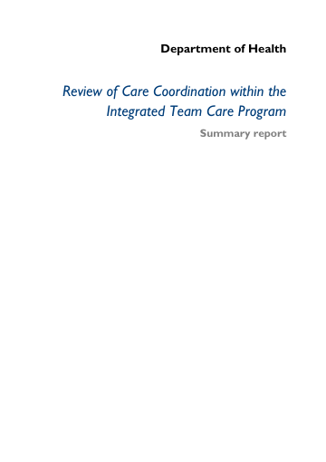 Cover image of Review of Care Coordination within the ITC Program Summary report
