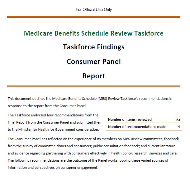 Taskforce Findings – Consumer Panel Report cover