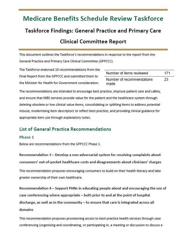 Taskforce Findings – General Practice and Primary Care Clinical Committee Report  cover