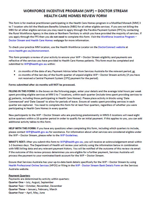 Health Care Homes review form | Australian Government Department of Health