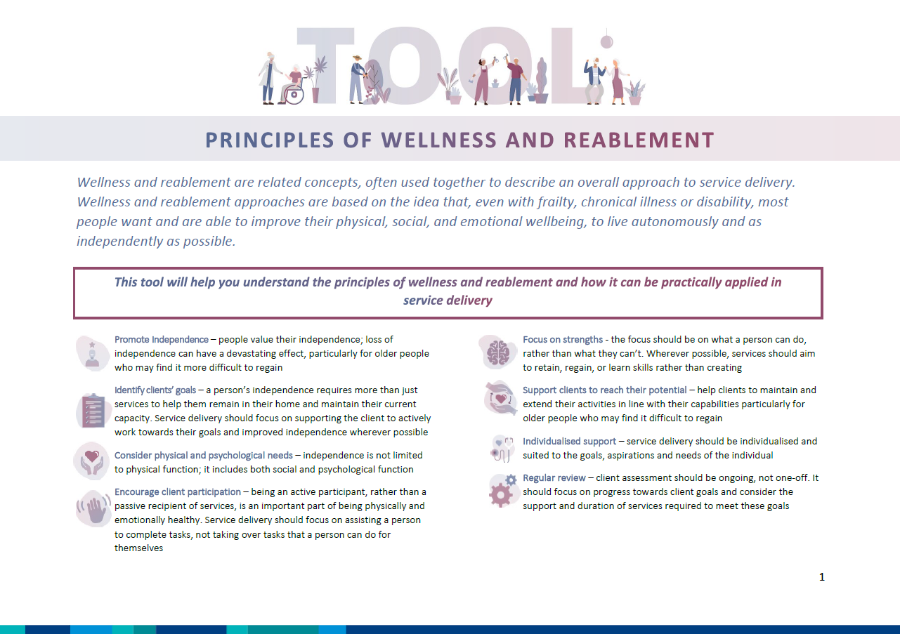 Principles of wellness and reablement