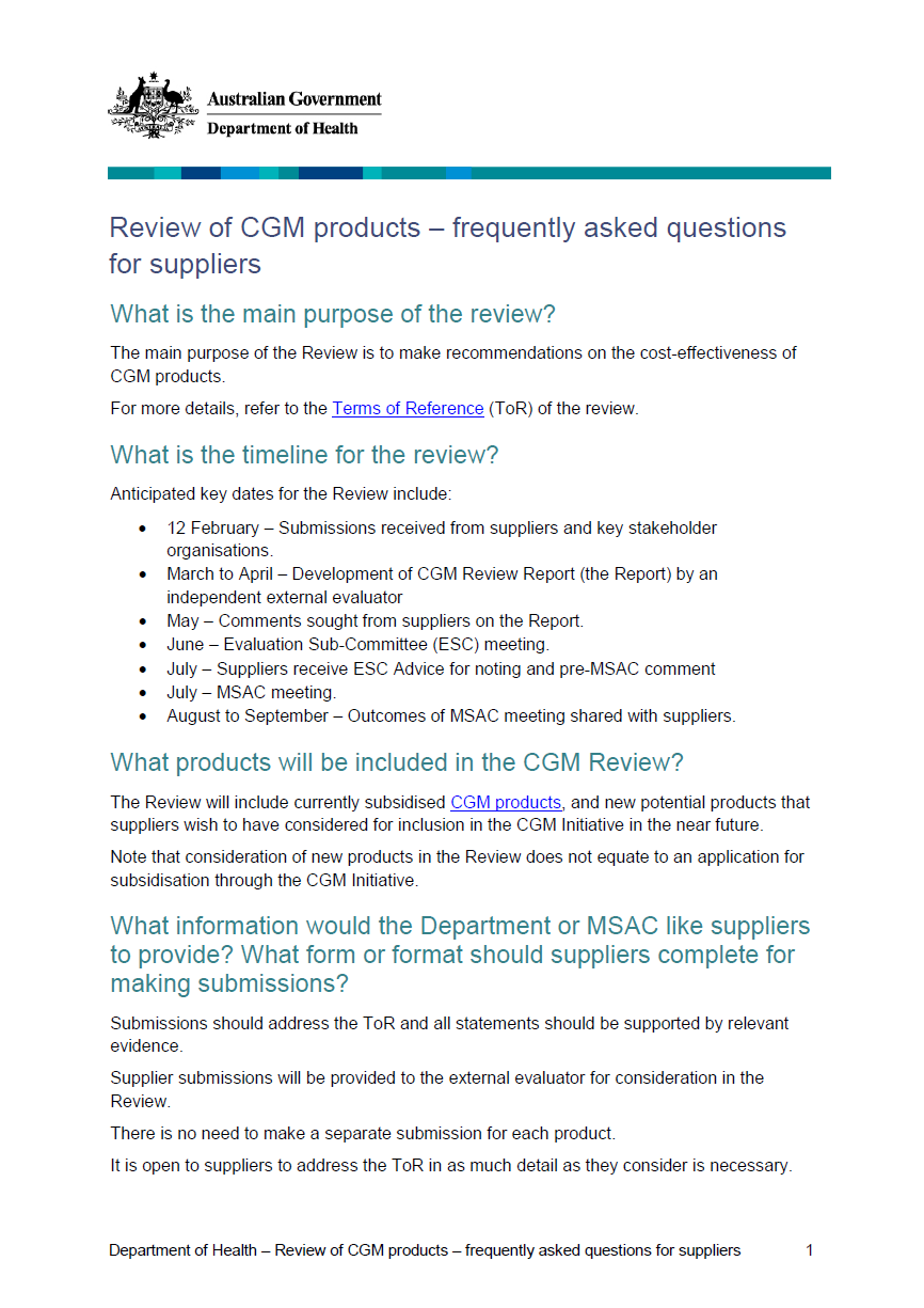 Review of CGM products – frequently asked questions for suppliers