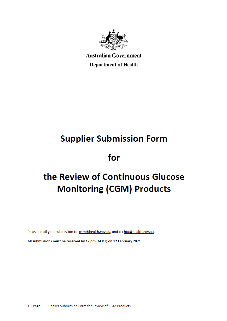 Review of CGM products – supplier submission form