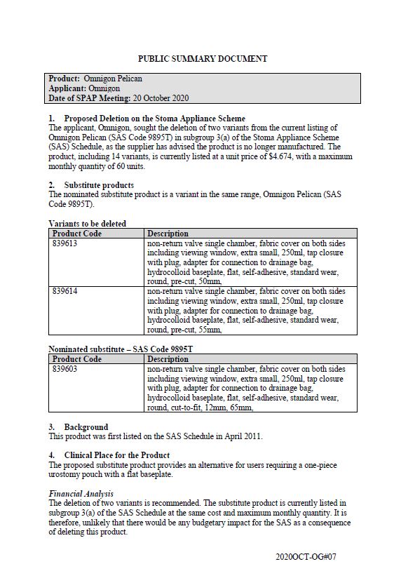 Cover image for SPAP public summary documents – October 2020 – Omnigon Pelican