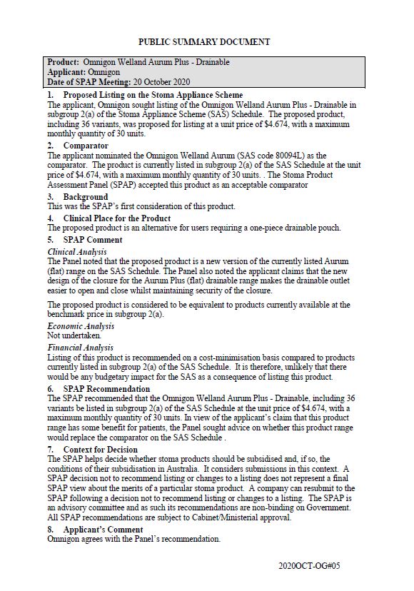 Cover image for SPAP public summary documents – October 2020 – Omnigon Welland Aurum Plus drainable