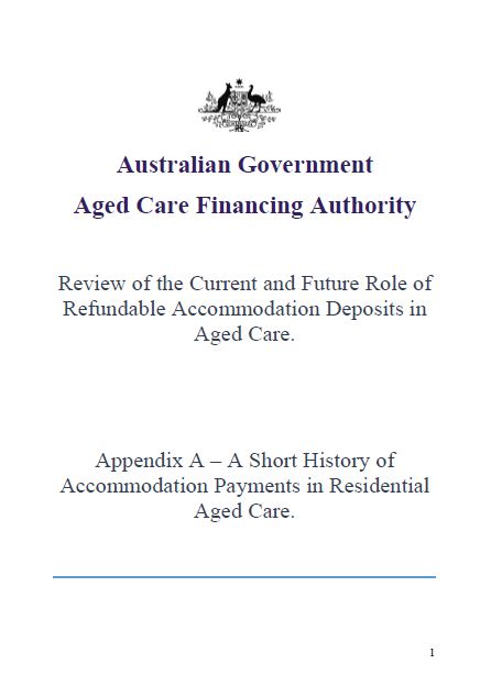 A Short History of Accommodation Payments in Residential Aged Care – Appendix A cover