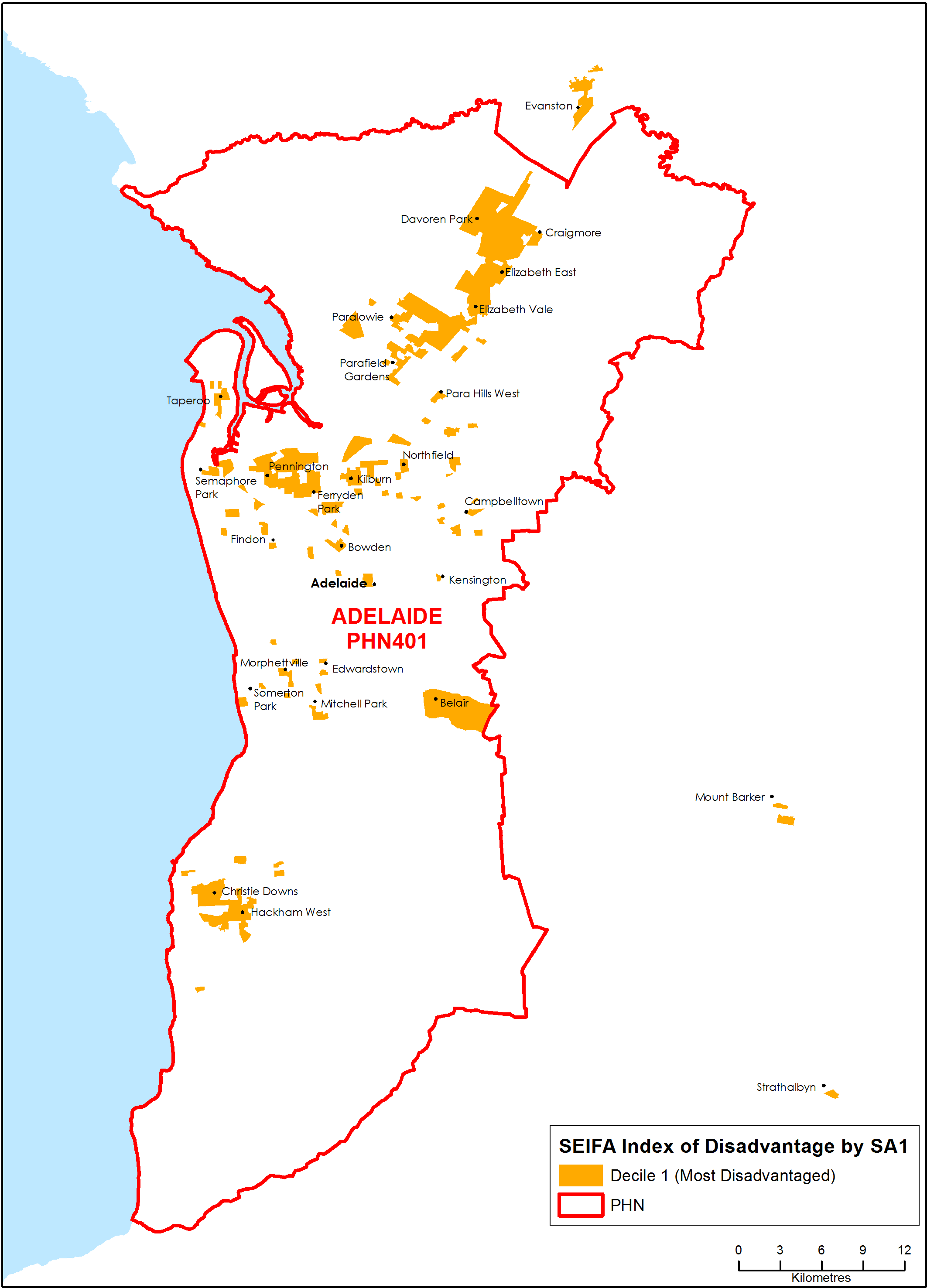 Adelaide PHN socioeconomic disadvantage map