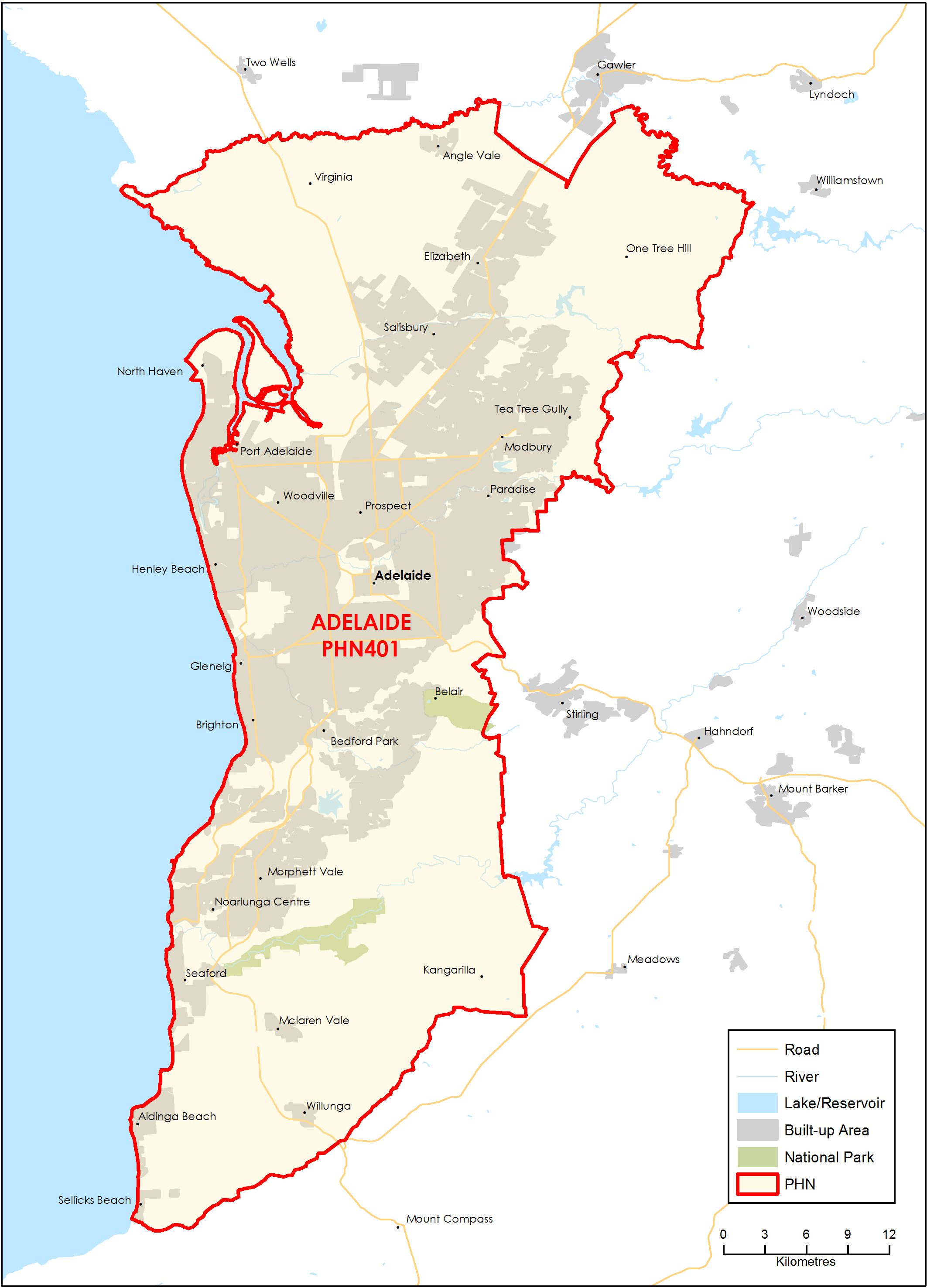 Adelaide PHN topographic map