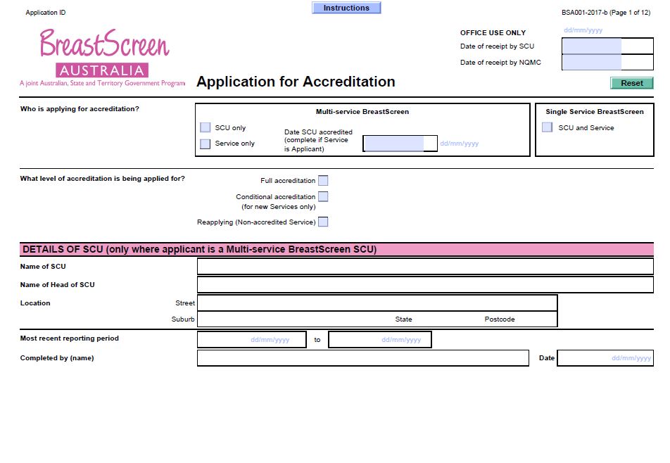 BreastScreen Australia – Application for accreditation (BSA001) cover