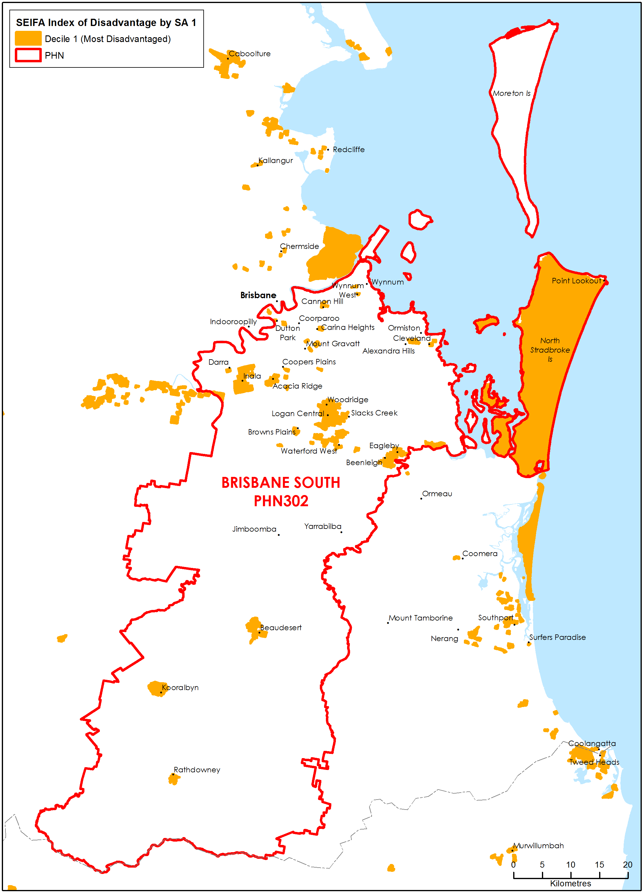 Brisbane South PHN socioeconomic disadvantage map