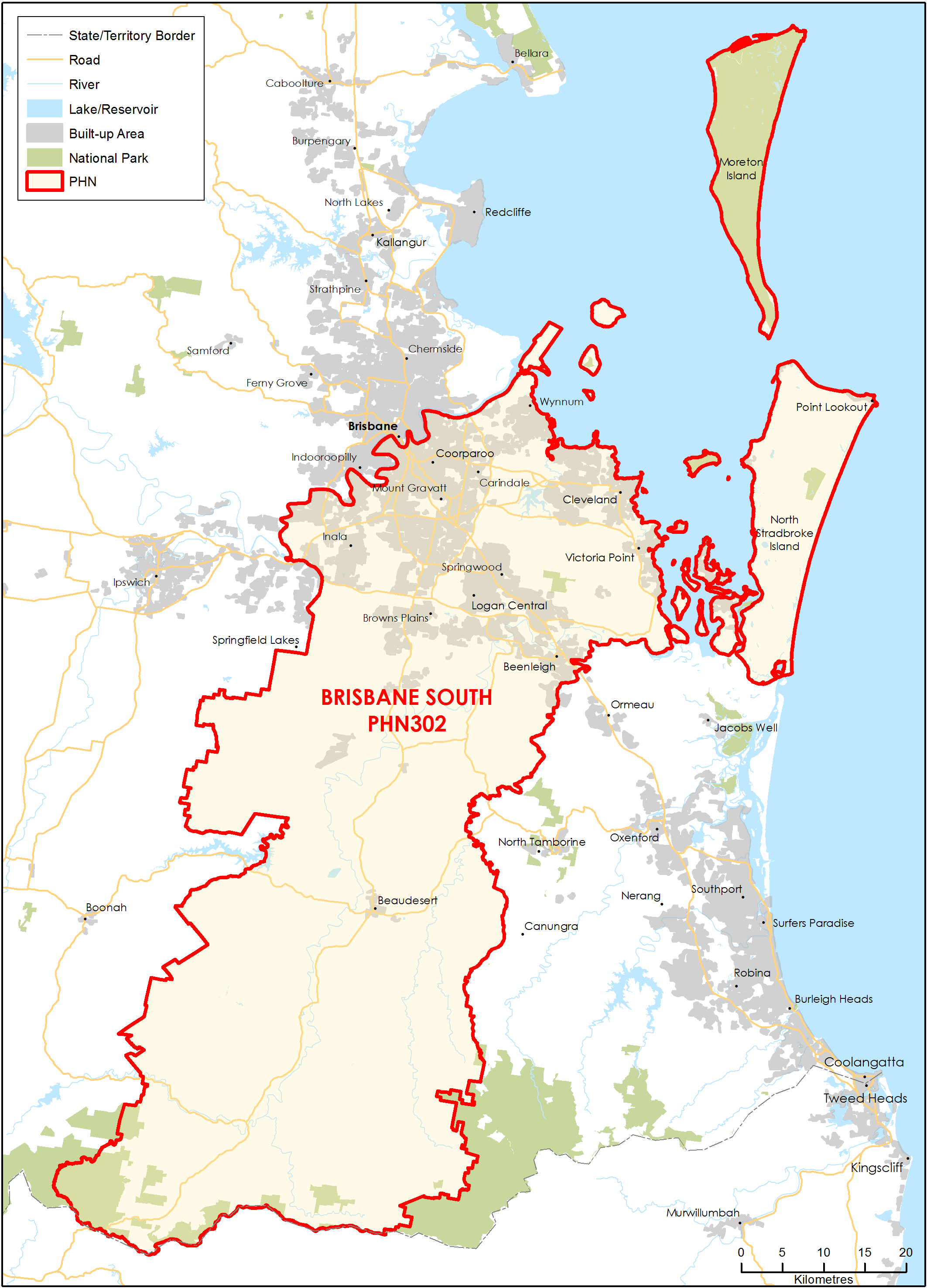 Brisbane South PHN topographic map