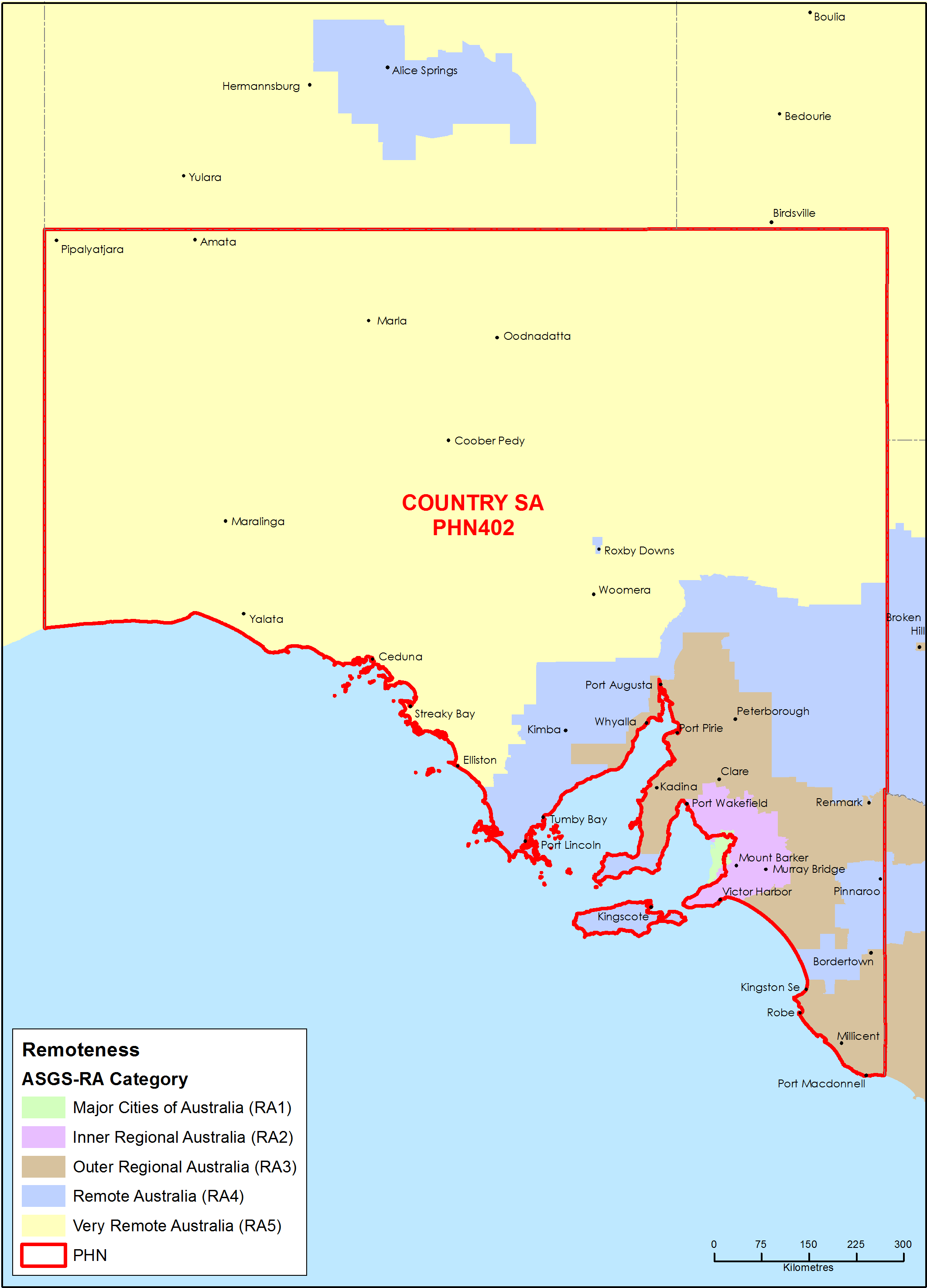 Country SA PHN ASGS remoteness area map