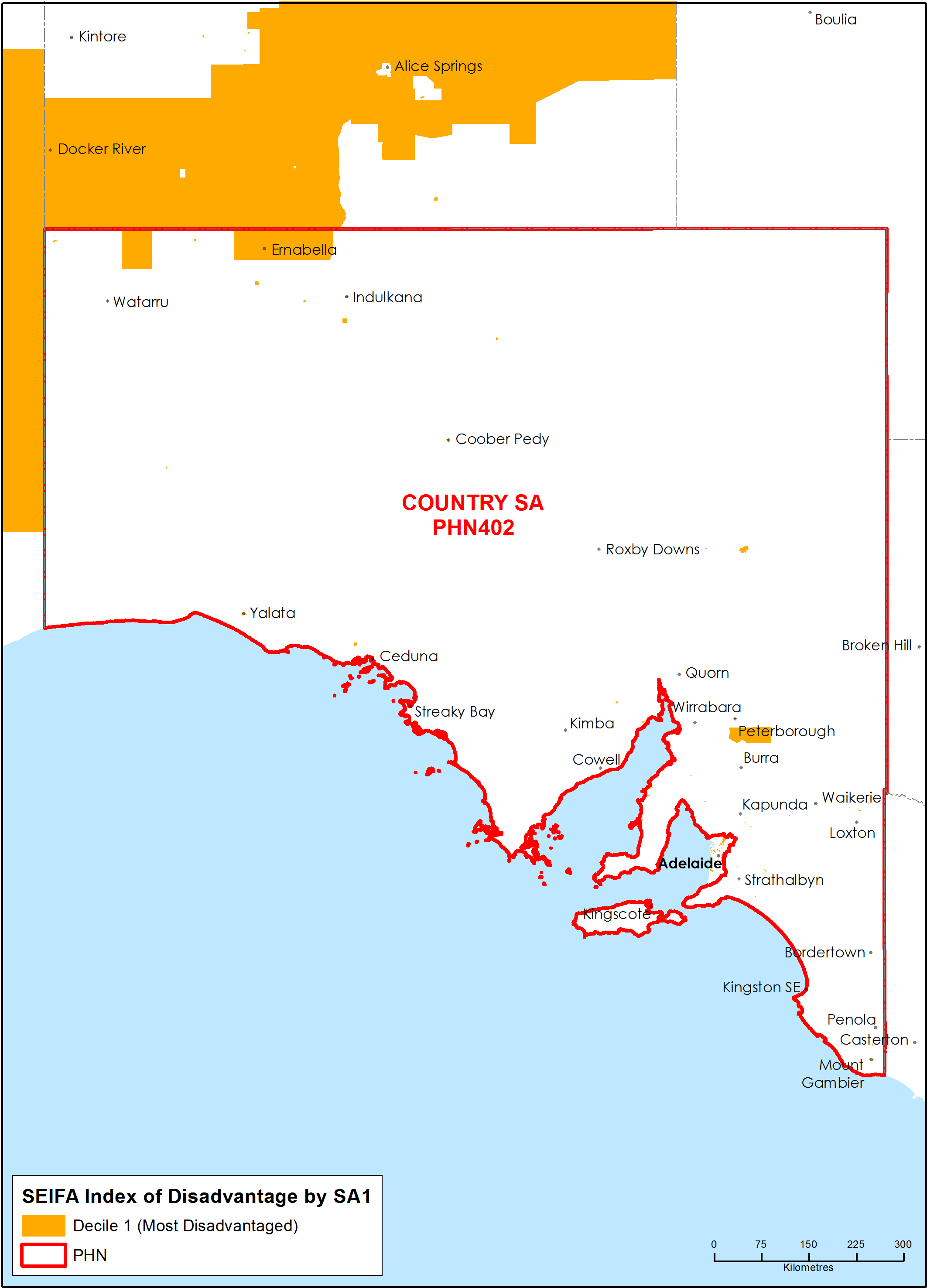 Country SA PHN socioeconomic disadvantage map