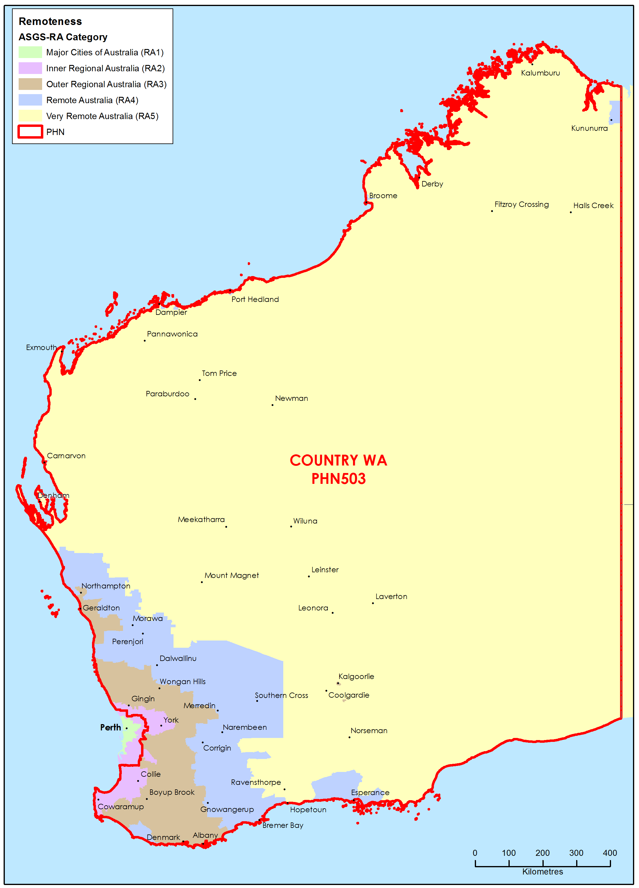 Country WA PHN ASGS remoteness area map