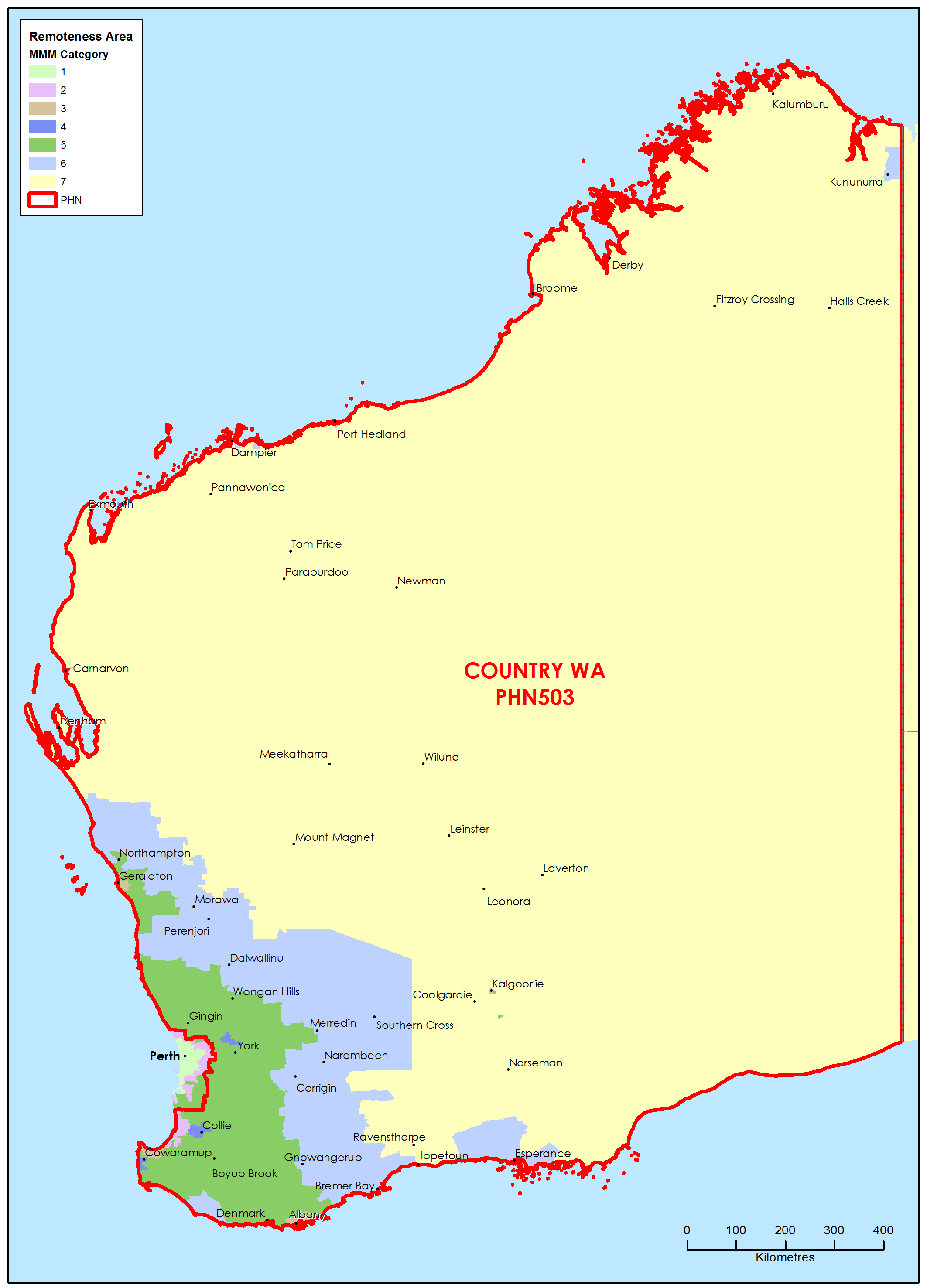 Country WA PHN MMM remoteness area map