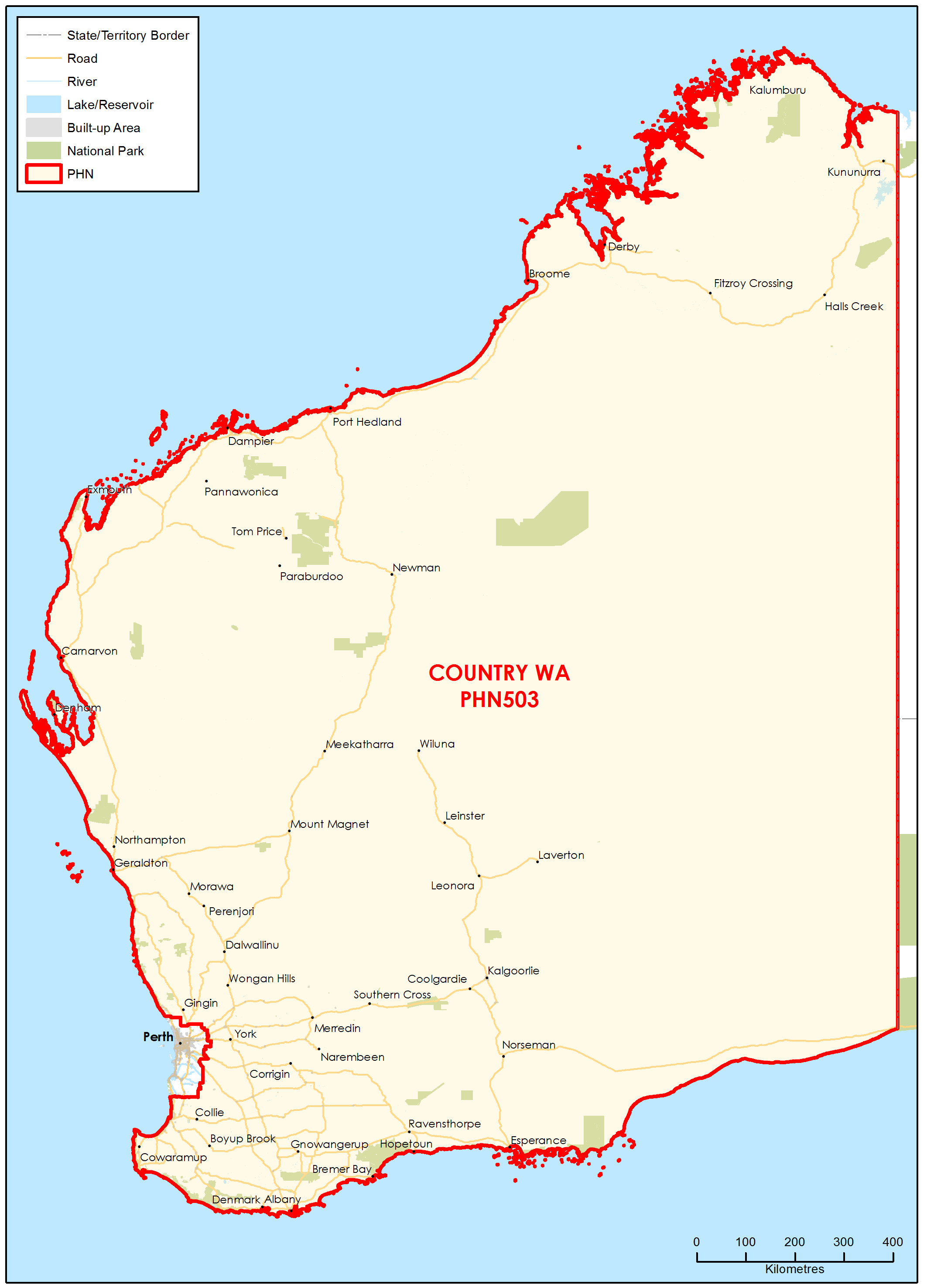 Country WA PHN topographic map