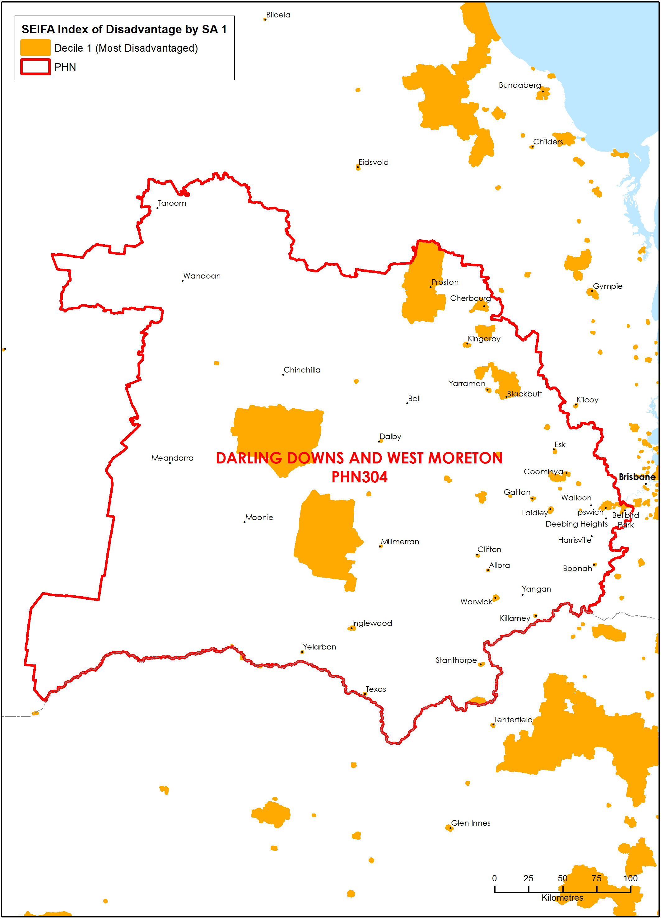 Darling Downs and West Moreton PHN socioeconomic disadvantage map