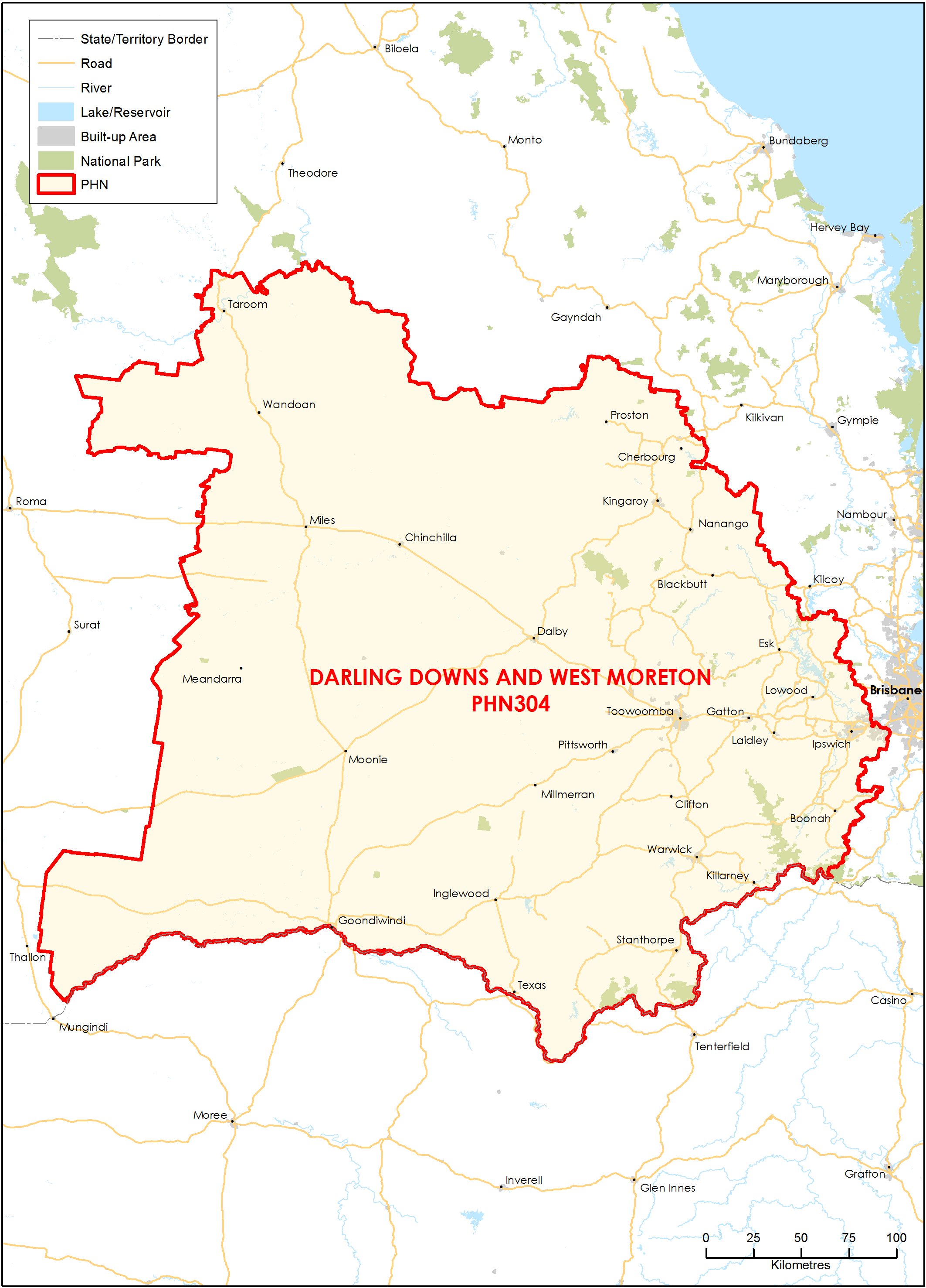Darling Downs and West Moreton PHN topographic map