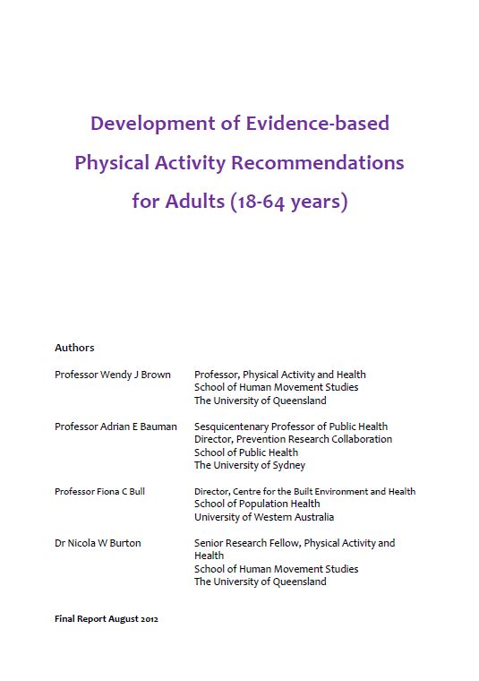 Cover image for Development of evidence-based physical activity for adults (18 to 64 years)