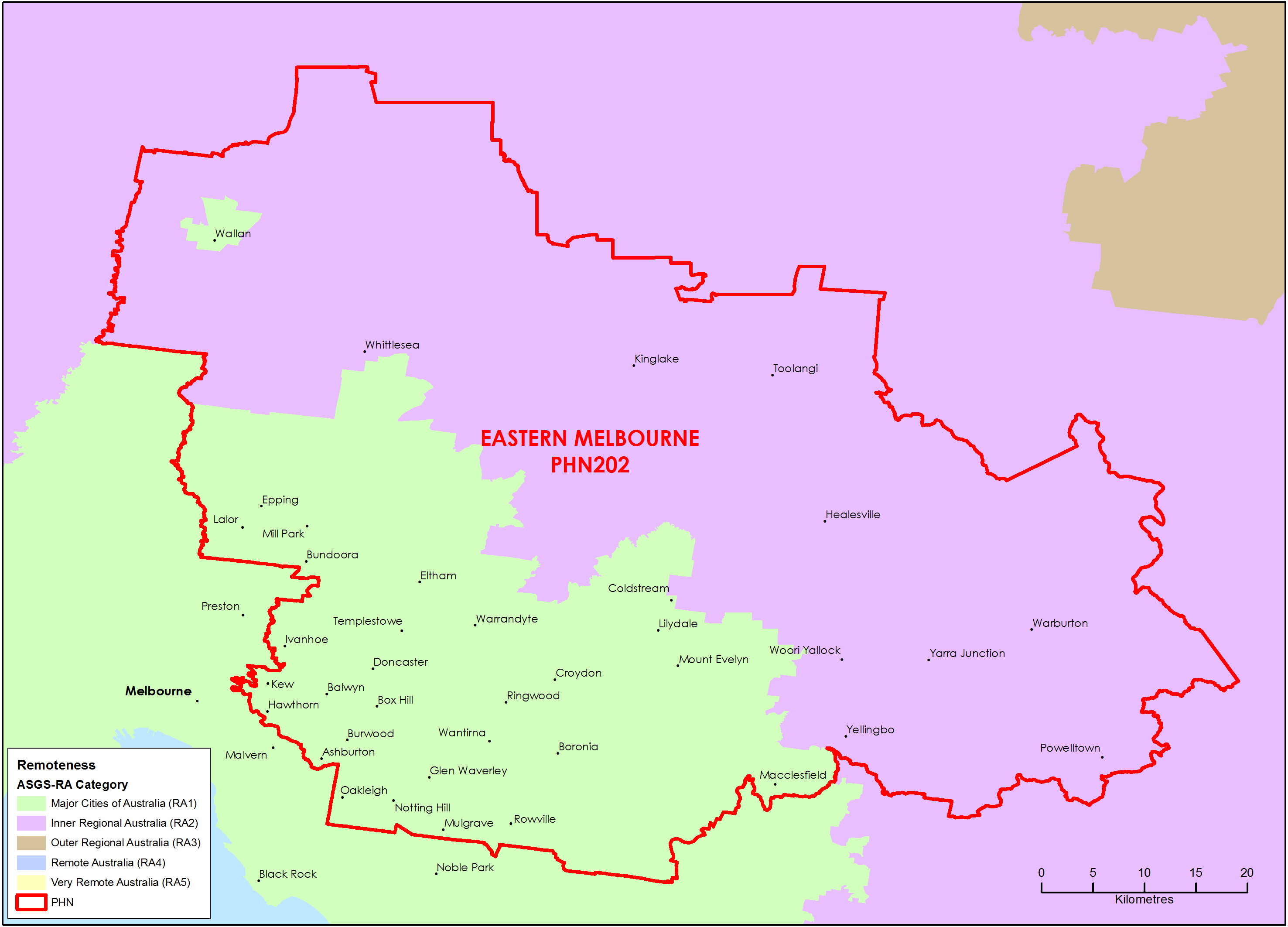 Eastern Melbourne PHN ASGS remoteness area map