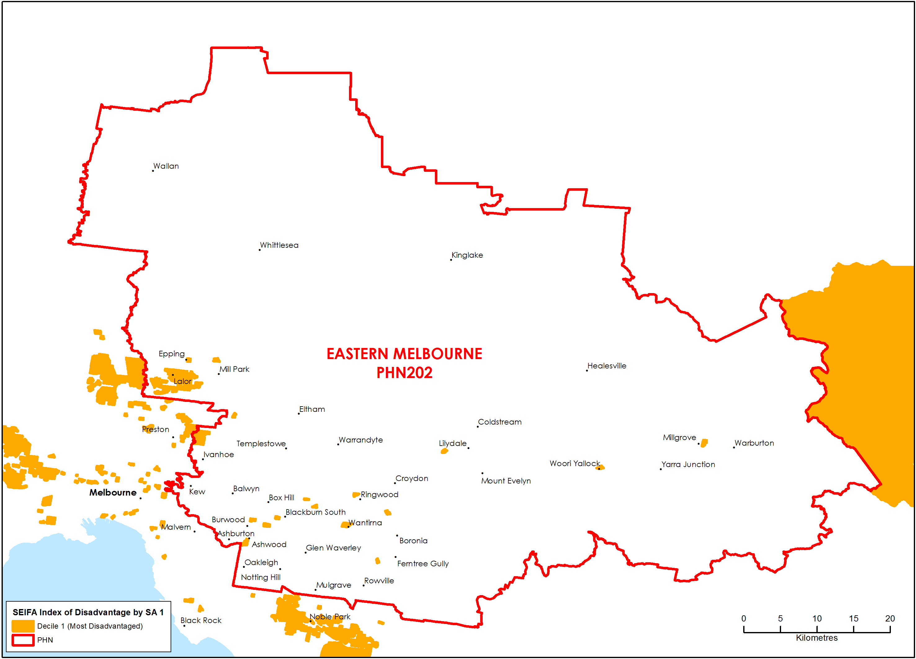 Eastern Melbourne PHN socioeconomic disadvantage map