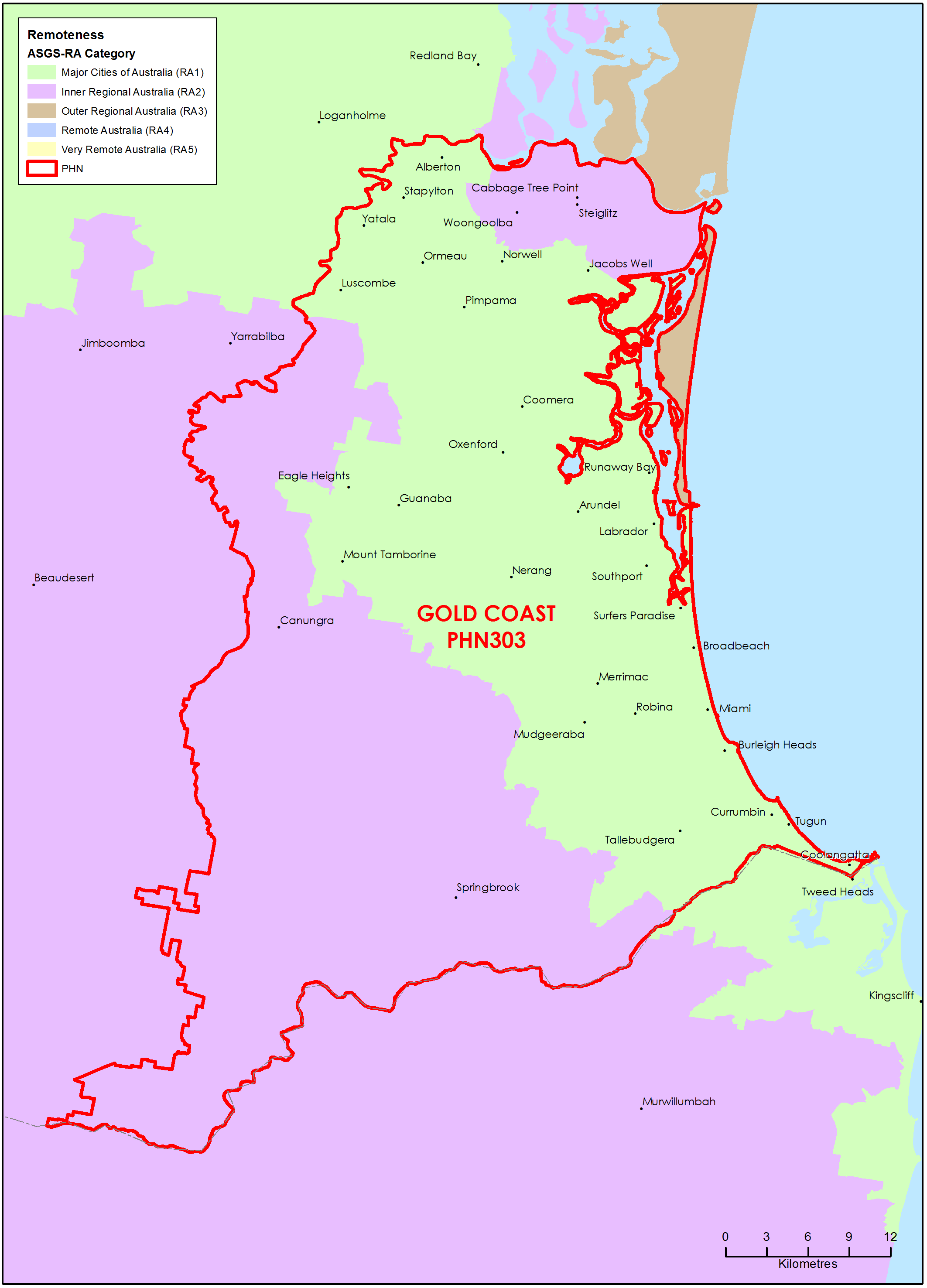 Gold Coast PHN ASGS remoteness area map