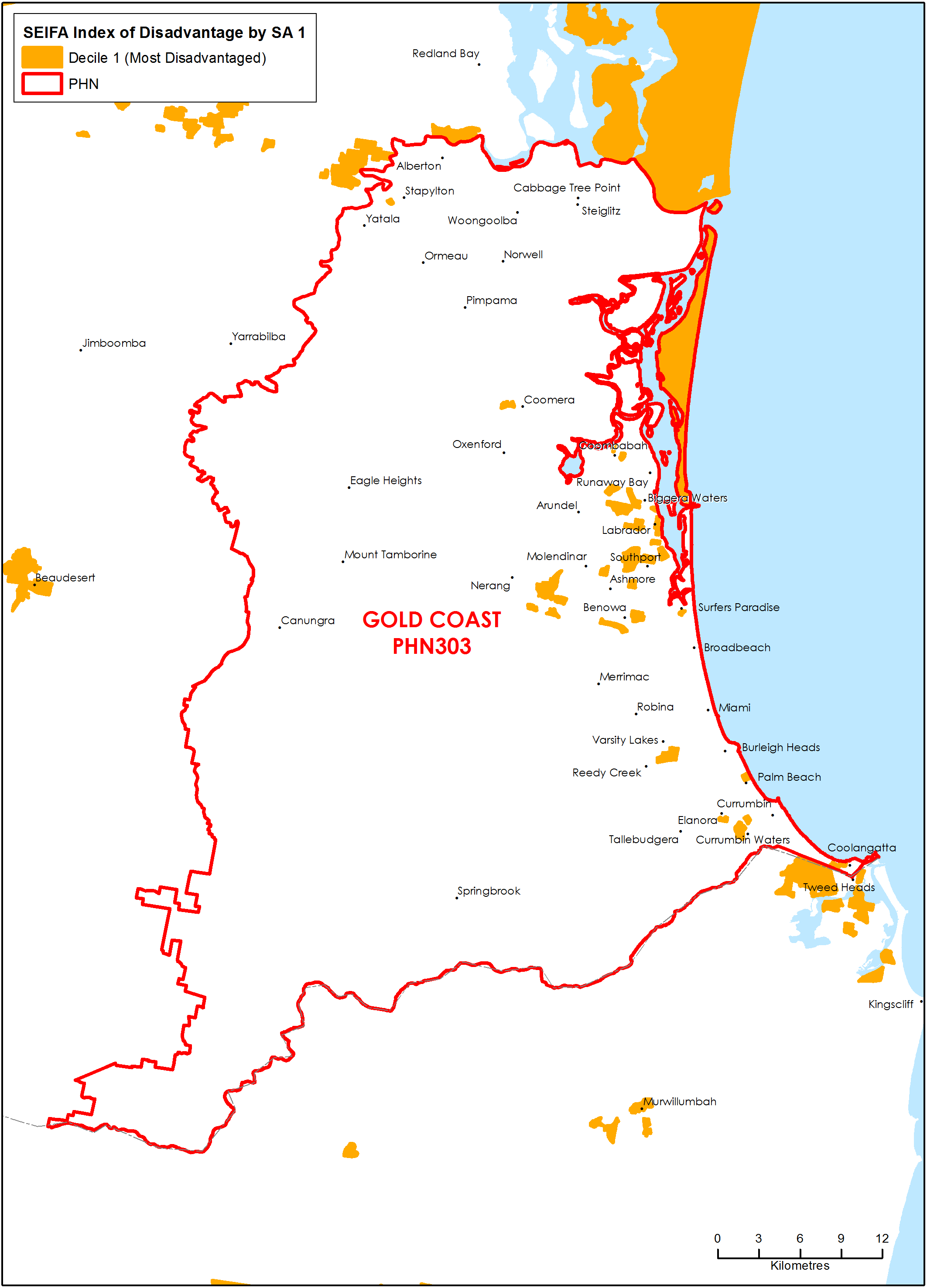 Gold Coast PHN socioeconomic disadvantage map