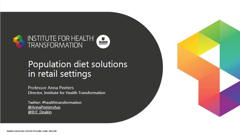 Cover image for National Obesity Summit presentation – Professor Anna Peeters – Population diet solutions in retail settings 