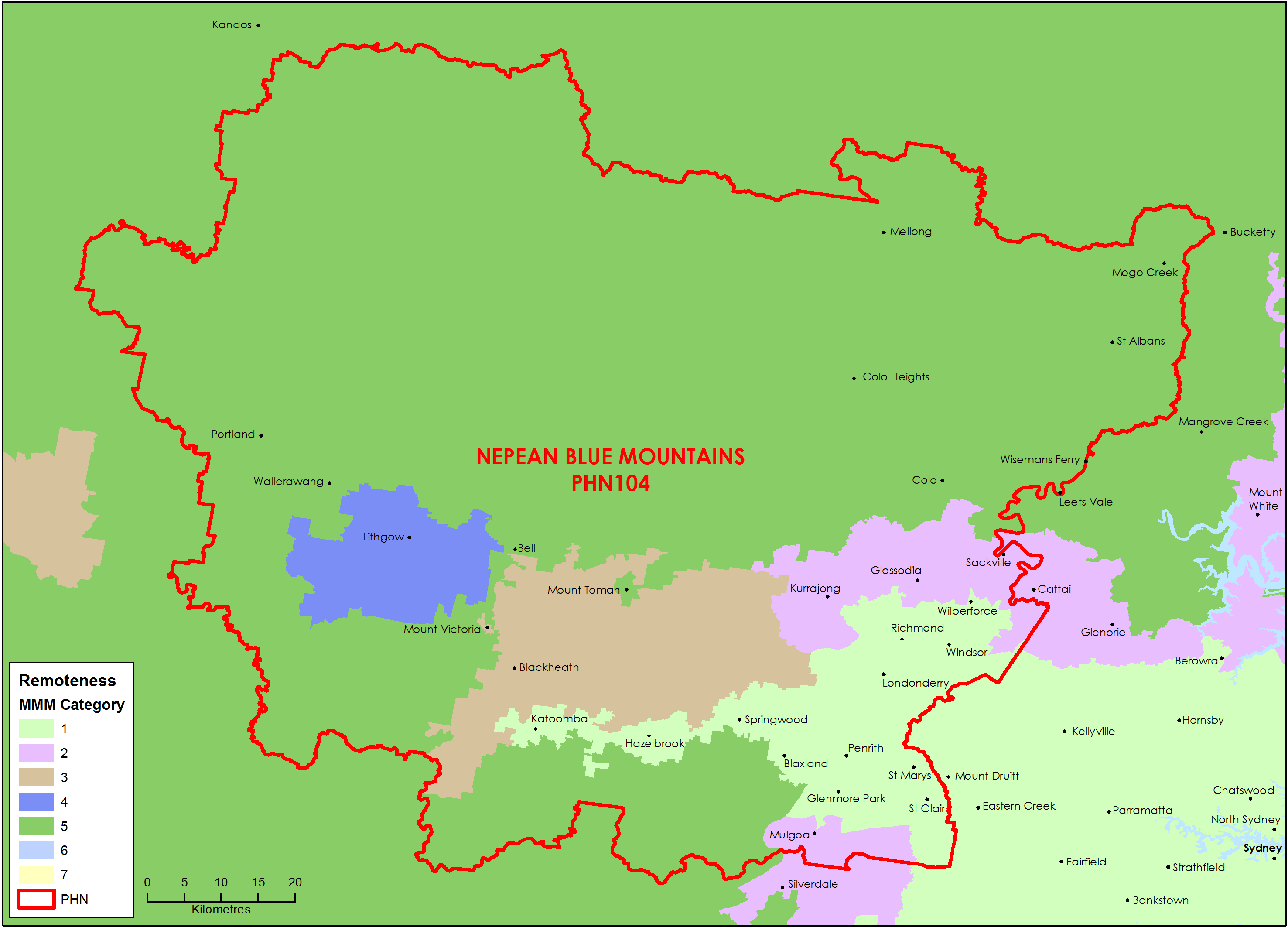 Nepean Blue Mountains MMM remoteness area map