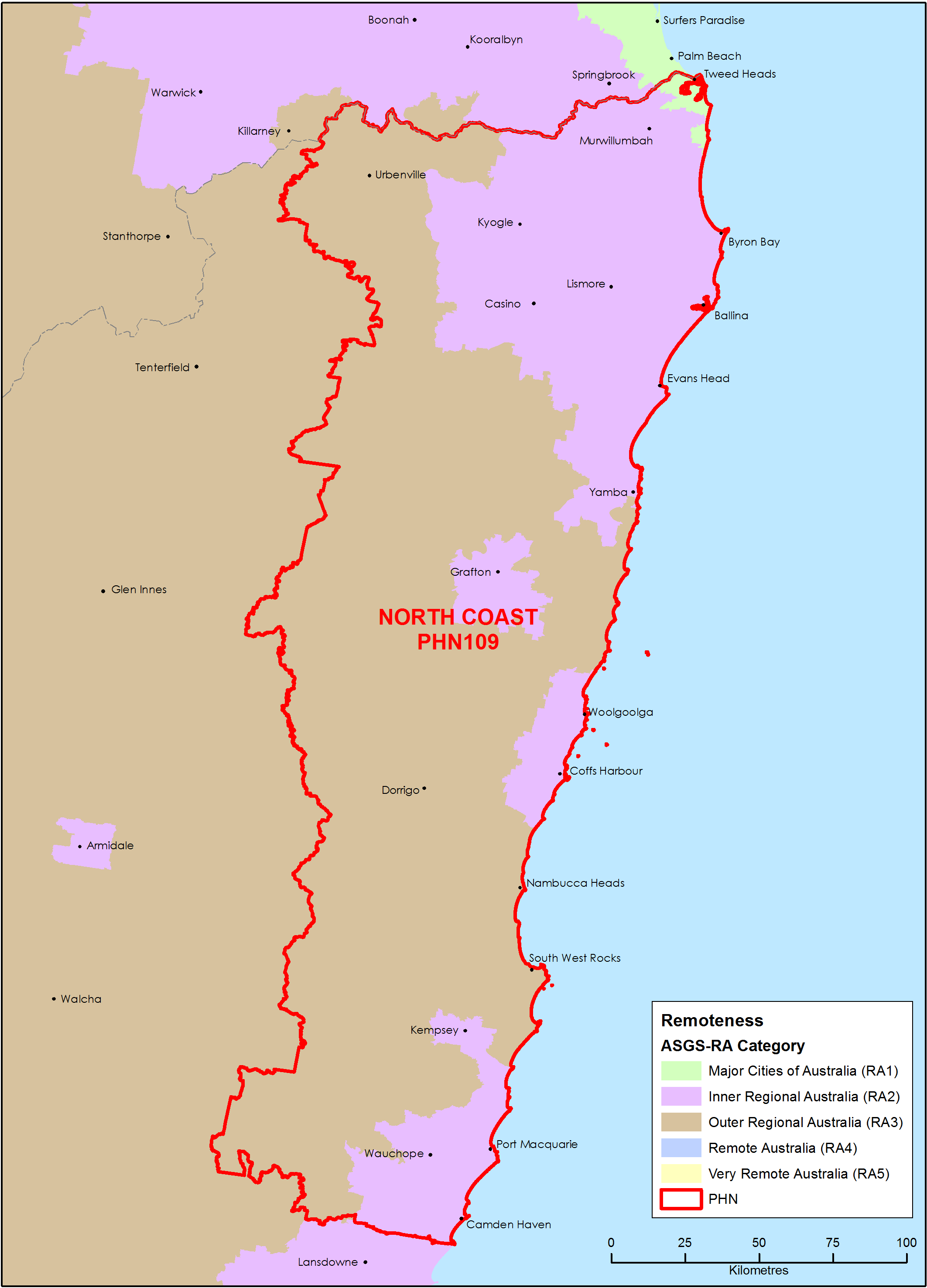 North Coast ASGS remoteness area map