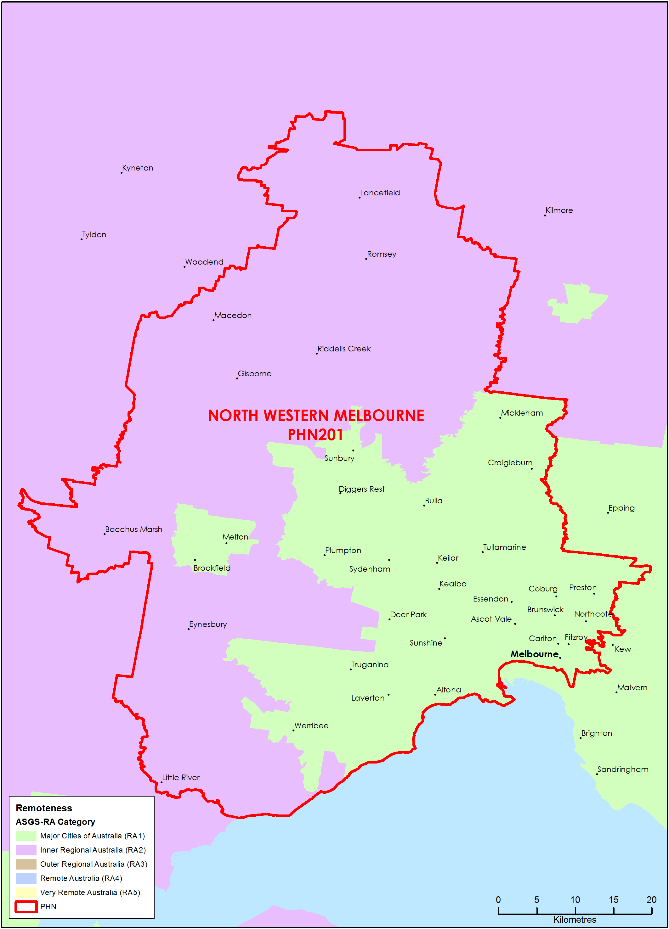 North Western Melbourne PHN ASGS remoteness area map