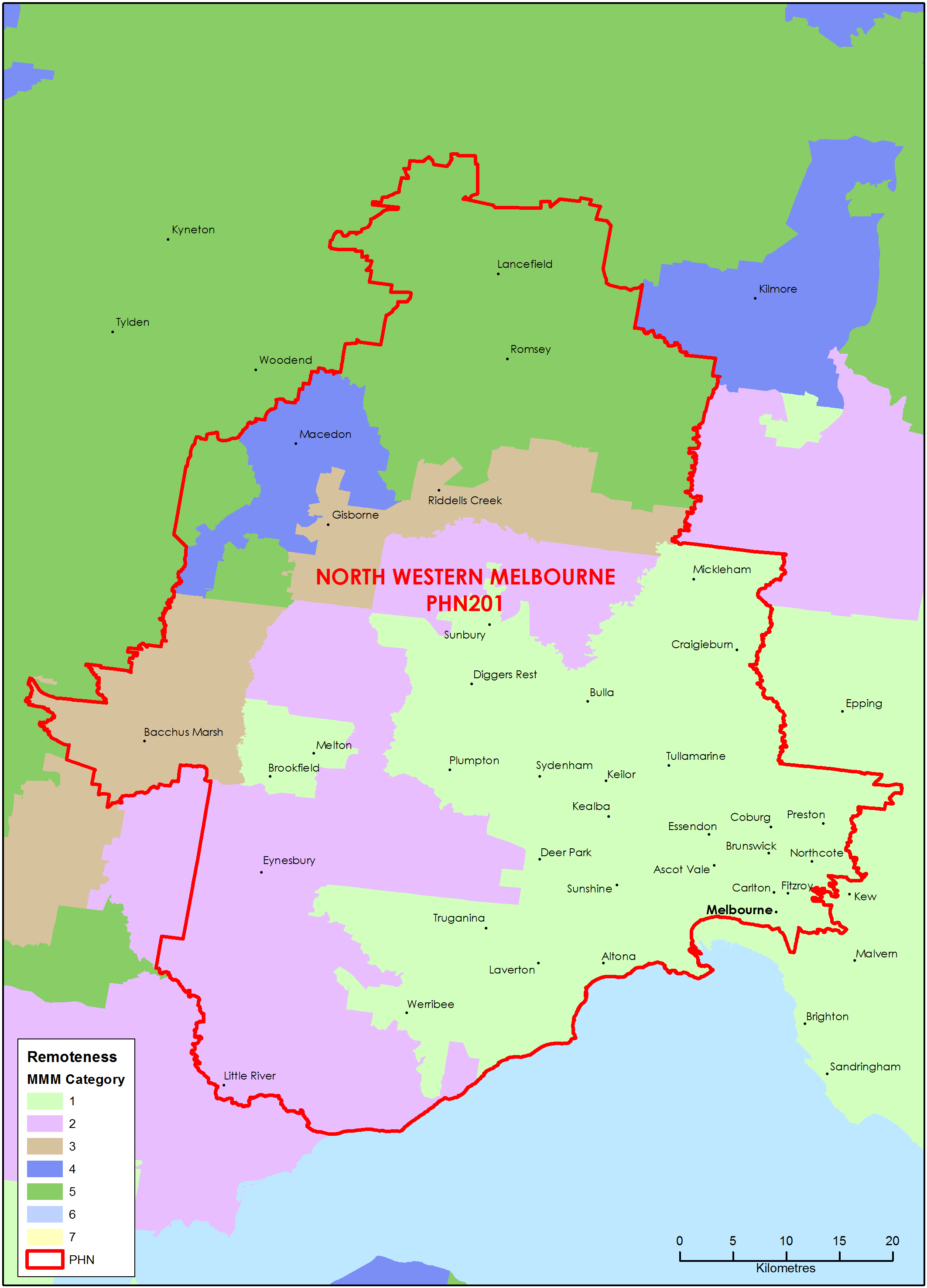 North Western Melbourne PHN MMM remoteness area map