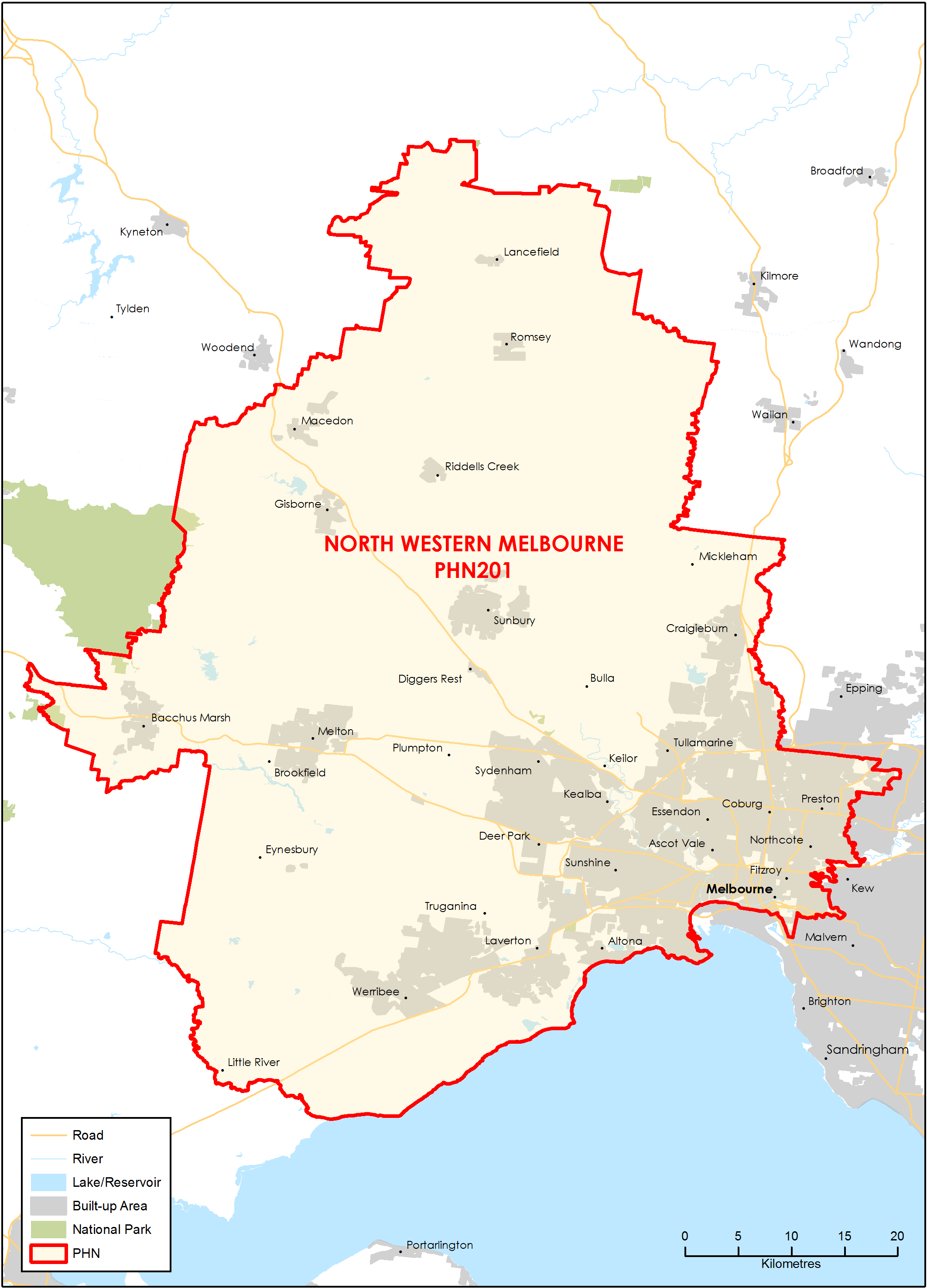 North Western Melbourne PHN topographic map