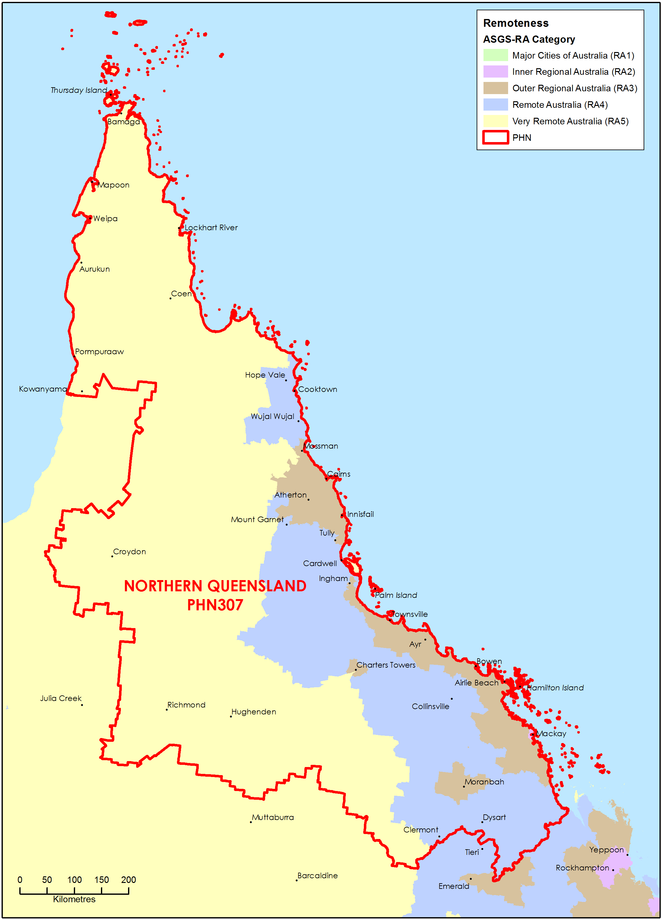 Northern Queensland PHN MMM remoteness area map