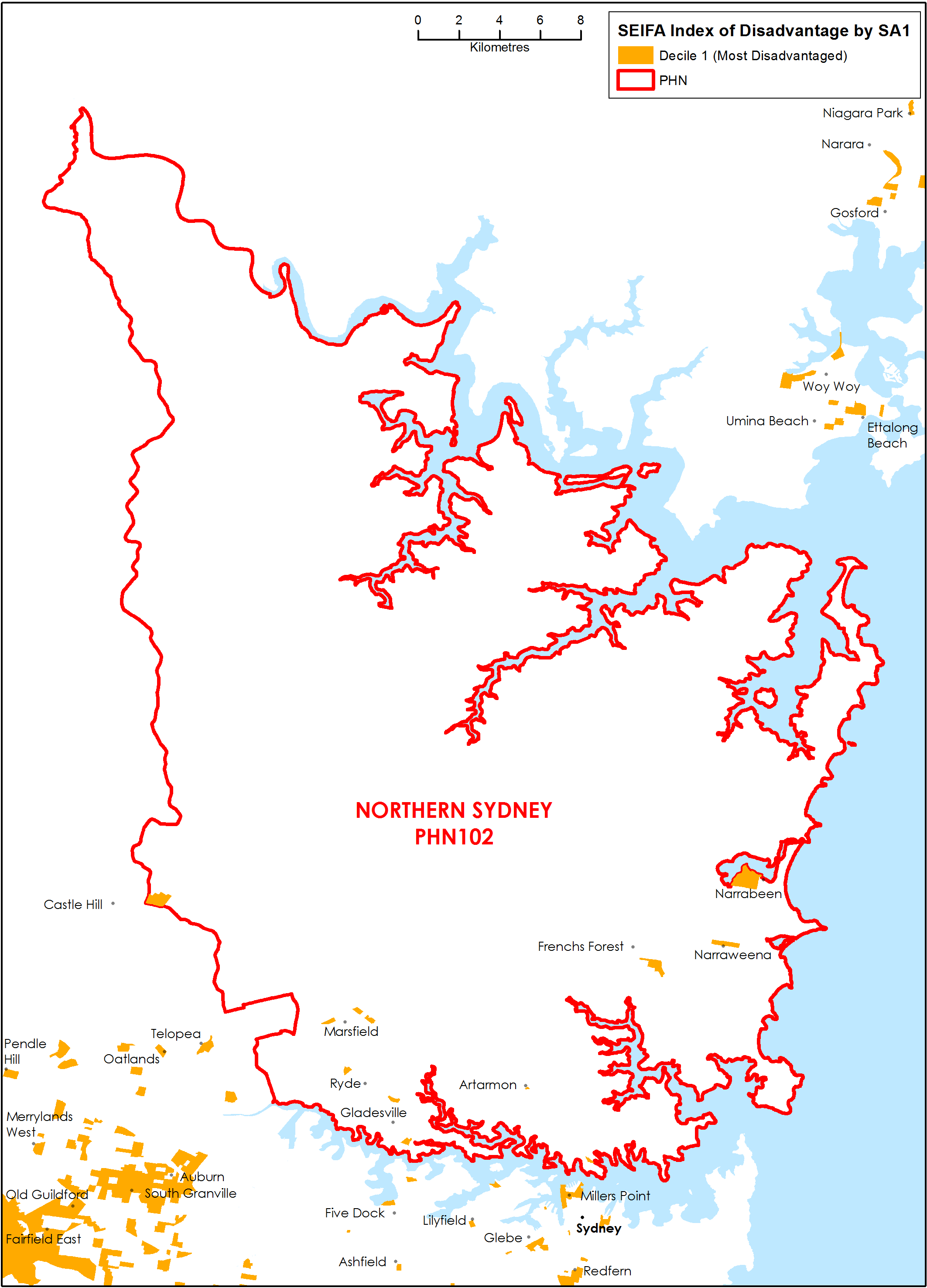 Northern Sydney PHN socioeconomic disadvantage map